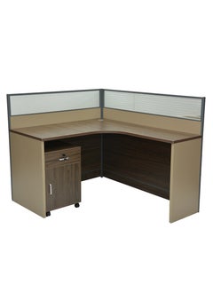 KARNAK Modern 2-Person Workstation Desk With Table Top Screen Divider For Office, Living room, Hotel, Premium Quality Workstation 240cm H-342 Ash Walnut  - Image 2