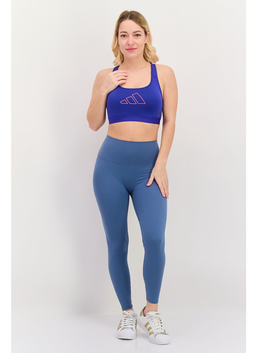 Adidas - Women Brand Logo Padded Sports Bra, Blue - Image 1