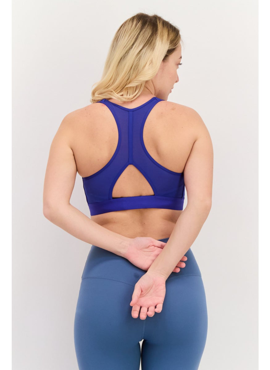 Adidas - Women Brand Logo Padded Sports Bra, Blue - Image 1