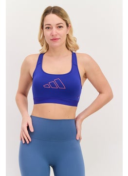 Women Brand Logo Padded Sports Bra, Blue
