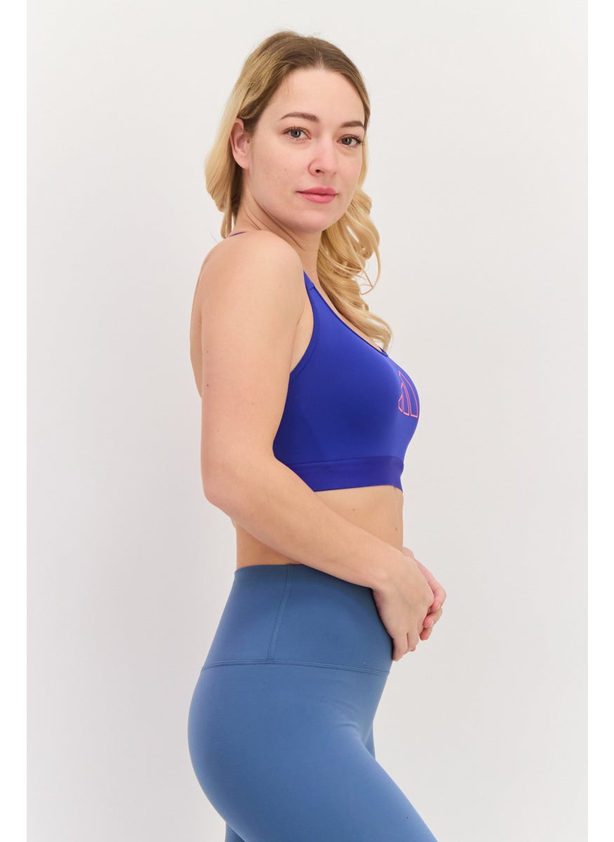 Adidas - Women Brand Logo Padded Sports Bra, Blue - Image 1