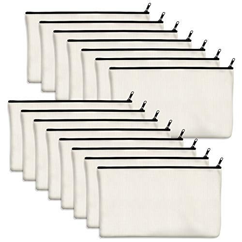 Vantasii 15 Pack Blank Cotton Canvas DIY Craft Zipper Bags Pouches Pencil Case for Makeup Cosmetic Toiletry Stationary Storage (off white, 8.3” x 4.7”) - Image 1