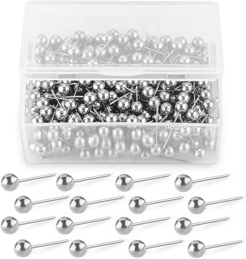 Yalis Push Pins Map Tacks 1/8-Inch Retro Metallic Color Beads Head Marking Push Pins, 200-count (Silver) - Image 1