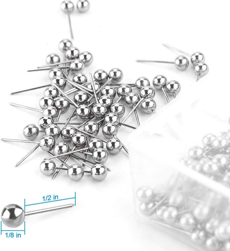 Yalis Push Pins Map Tacks 1/8-Inch Retro Metallic Color Beads Head Marking Push Pins, 200-count (Silver) - Image 2