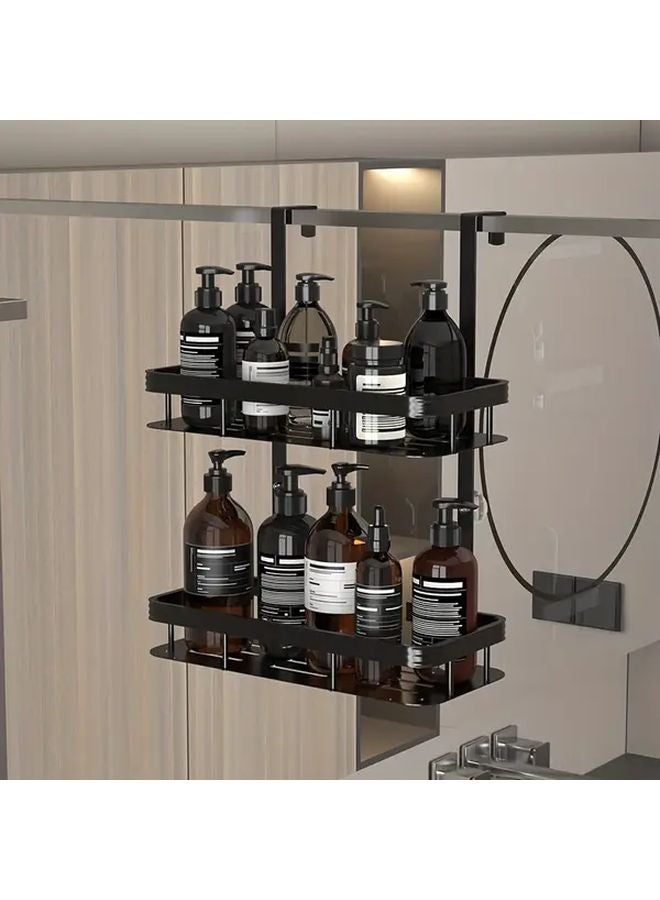 Black Double Layer Shower Door Rack Storage Basket for Bathroom Kitchen - Image 1