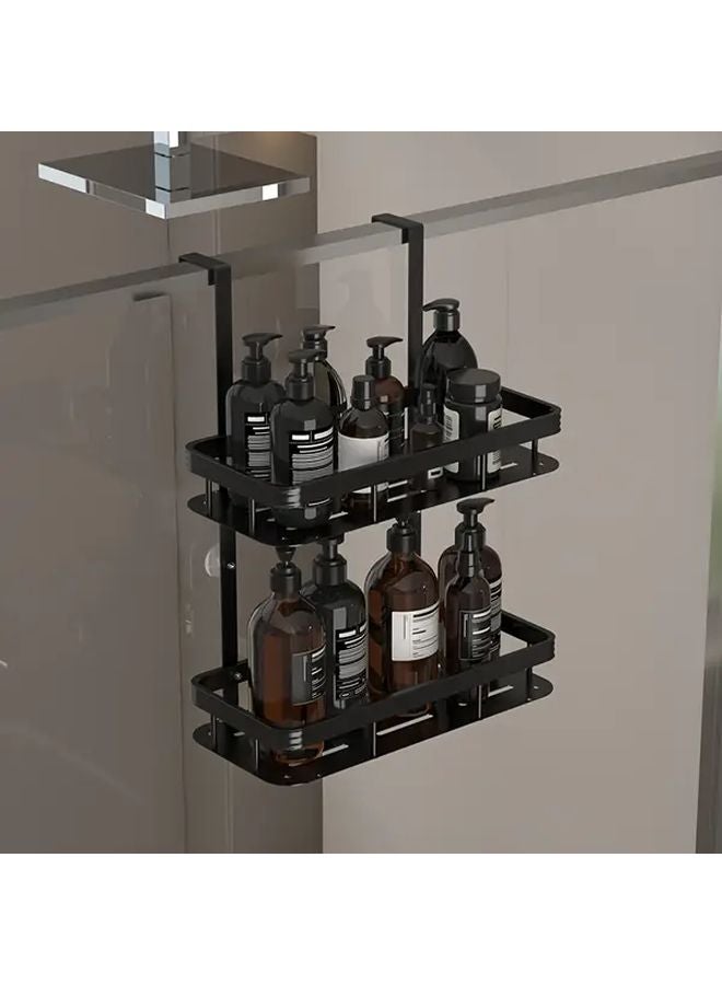 Black Double Layer Shower Door Rack Storage Basket for Bathroom Kitchen - Image 5