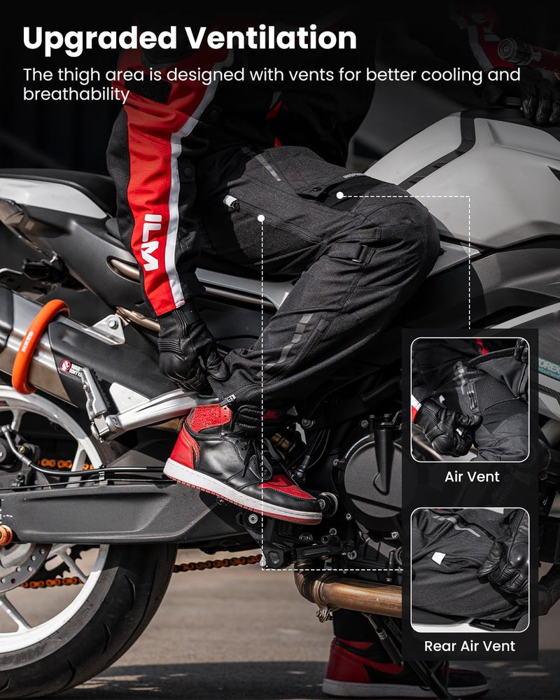 ILM Motorcycle Riding Pants Men CE Armored Motocross Touring All Season Protective P04 (L,32L) - Image 4
