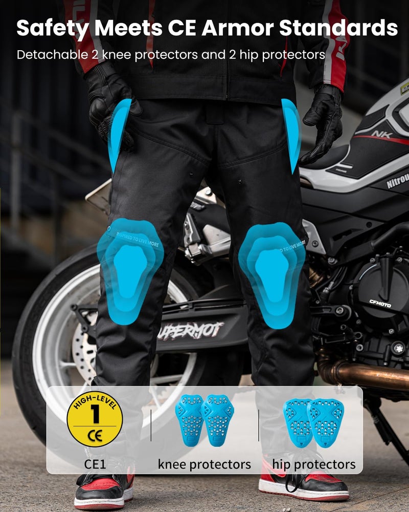 ILM Motorcycle Riding Pants Men CE Armored Motocross Touring All Season Protective P04 (L,32L) - Image 3