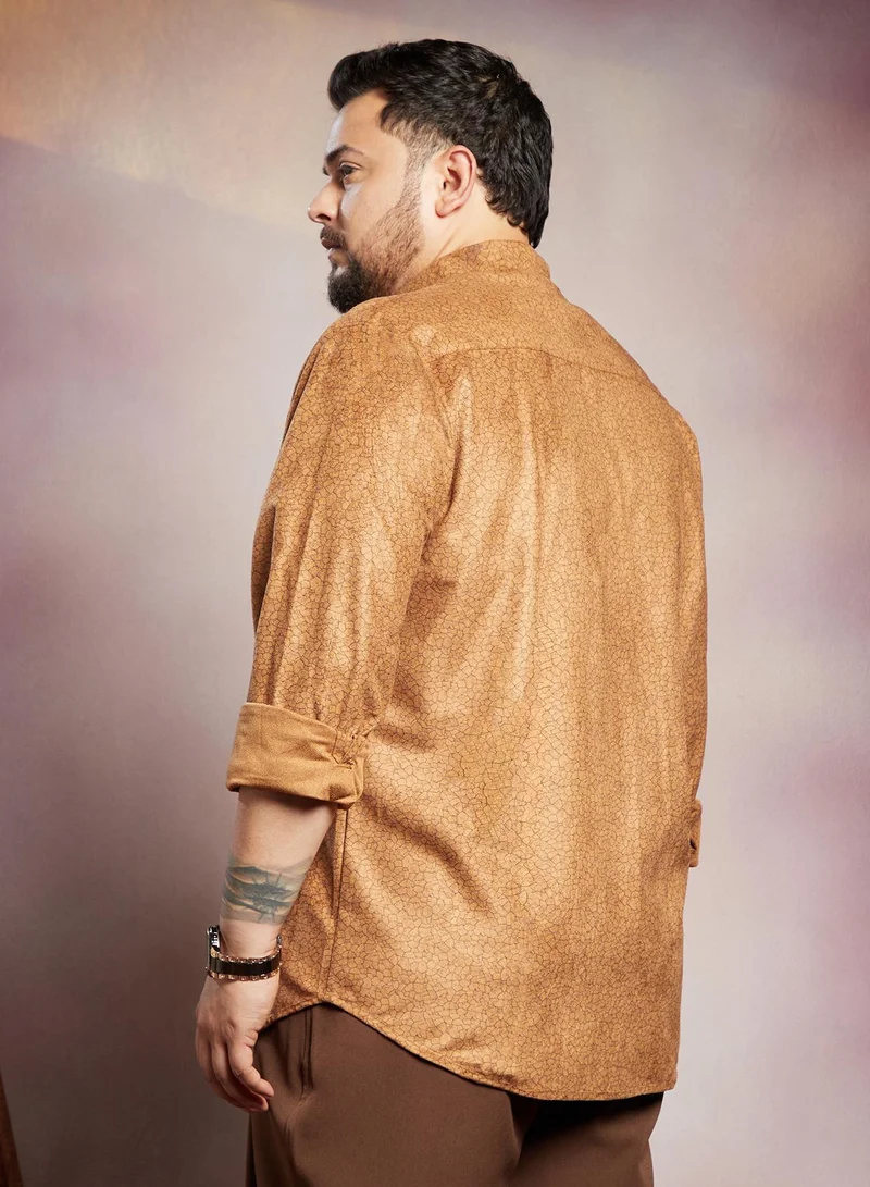Instafab Plus  Instafab Plus Men's Copper Brown Crevice-Tactile Shirt For Casual Wear | Spread Collar | Long Cuffed Sleeves | Button Closure | Plus Size Shirt Crafted With Comfort Fit For Everyday Wear for Men | Best Price UAE