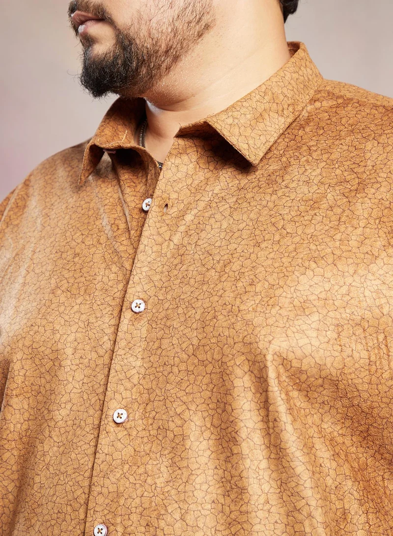 Instafab Plus  Instafab Plus Men's Copper Brown Crevice-Tactile Shirt For Casual Wear | Spread Collar | Long Cuffed Sleeves | Button Closure | Plus Size Shirt Crafted With Comfort Fit For Everyday Wear for Men | Best Price UAE