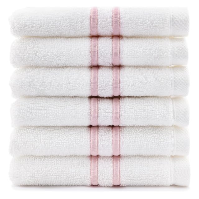 Maisonette Loft Baratta Egyptian Cotton Turkish Hand Towels - Soft Absorbent Washcloths for Face - Ideal Quick Dry Small Towel Wash Cloth Set for Bathroom (13" x 13", 6 Pack) - Dusty Rose Striped - Image 4