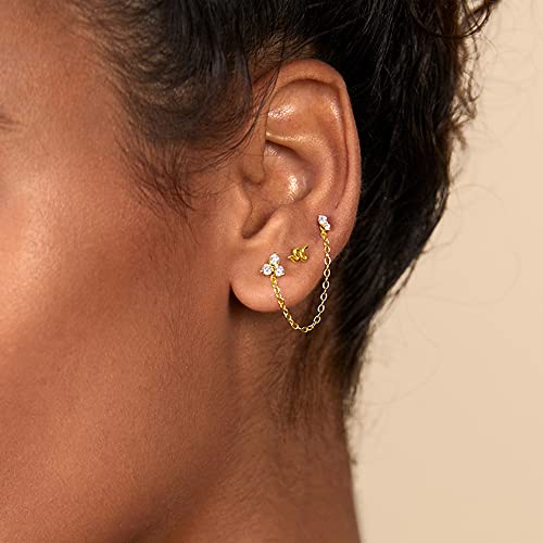 PAVOI 14K Yellow Gold Plated Solid 925 Sterling Silver Post Cubic Zirconia Flat Back Earrings for Women | Deux CZ Cartilage Earring | Helix Piercing Jewelry | Small Stud Earrings - Image 2
