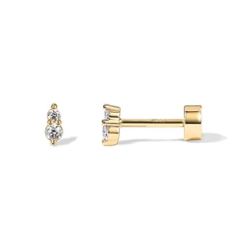 PAVOI 14K Yellow Gold Plated Solid 925 Sterling Silver Post Cubic Zirconia Flat Back Earrings for Women | Deux CZ Cartilage Earring | Helix Piercing Jewelry | Small Stud Earrings - Image 1
