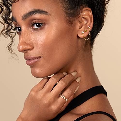 PAVOI 14K Yellow Gold Plated Solid 925 Sterling Silver Post Cubic Zirconia Flat Back Earrings for Women | Deux CZ Cartilage Earring | Helix Piercing Jewelry | Small Stud Earrings - Image 4