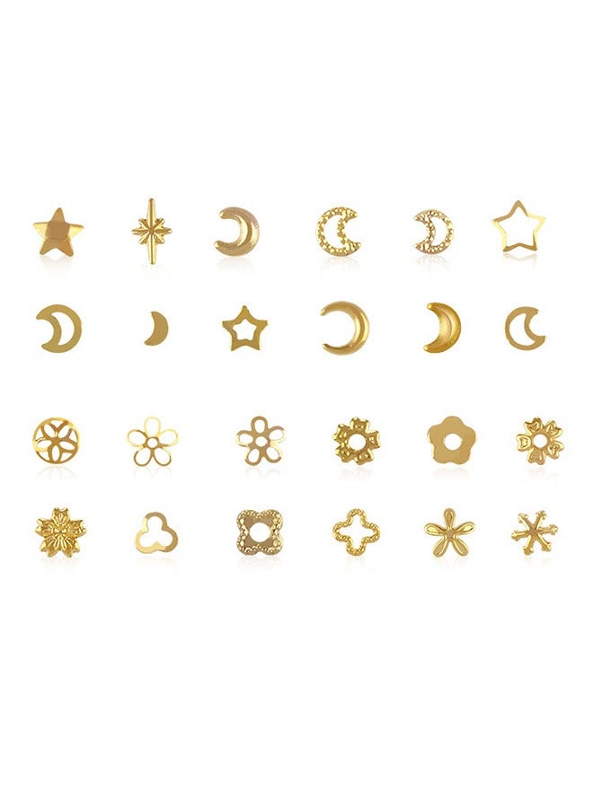 Generic 2 Box 3D Gold Nail Art Decoration Set, Multi Shape Metal Nails Rivet Star Moon Nail Art Decoration, Multi Purpose Greeting Cards Mugs DIY Accessories (Golden) - Image 2