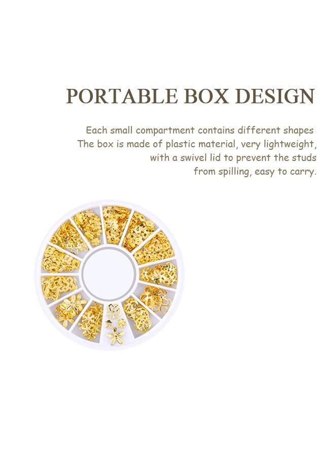 Generic 2 Box 3D Gold Nail Art Decoration Set, Multi Shape Metal Nails Rivet Star Moon Nail Art Decoration, Multi Purpose Greeting Cards Mugs DIY Accessories (Golden) - Image 3