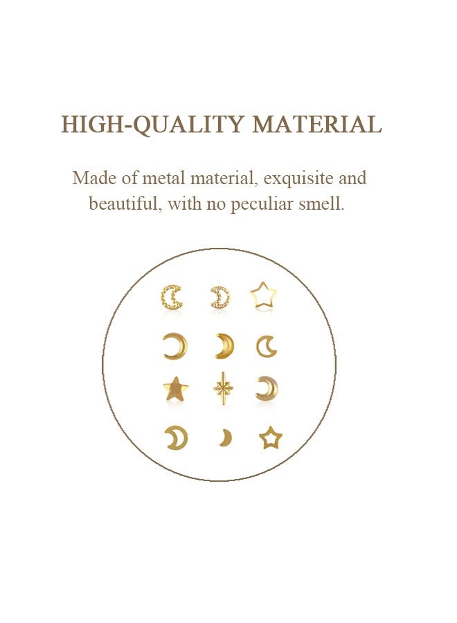 Generic 2 Box 3D Gold Nail Art Decoration Set, Multi Shape Metal Nails Rivet Star Moon Nail Art Decoration, Multi Purpose Greeting Cards Mugs DIY Accessories (Golden) - Image 4