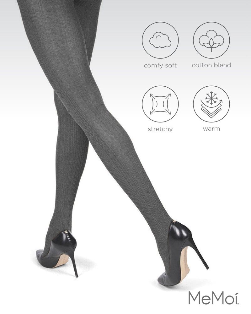 MeMoi Toronto Cable Cotton Tights for Women, Cozy and Breathable Warm Sweater Tights - Sizes S to XL, Medium Gray Heather, Large/X-Large - Image 5