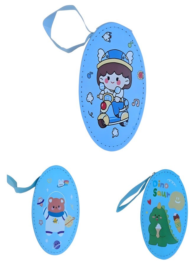 REPISH®Oval Small Wallets for Women Coins Zipper Pocket Purse for Girls Kids Storage Bag Stylish Coin Pouch Bag Birthday Gift Return Gift Multidesign Pack of 1 (Color: Blue) - Image 1