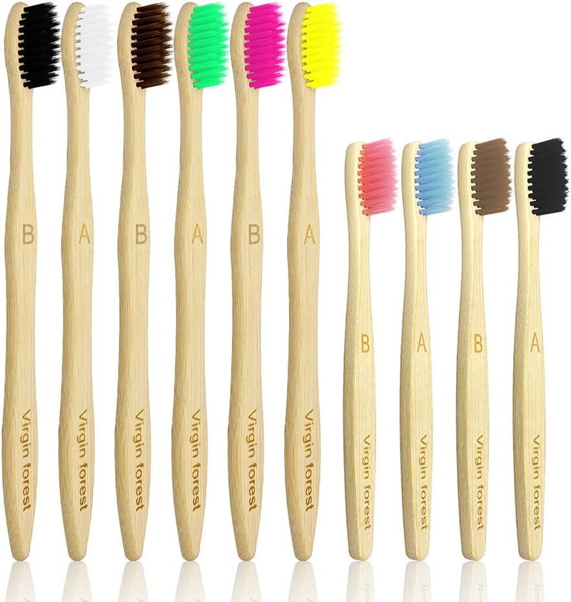 Virgin Forest Kids Bamboo Toothbrush, Eco Friendly Toothbrushes, BPA Free Soft Bristle for Assorted Colors Adults and Children (6+4 Pack) - Image 1
