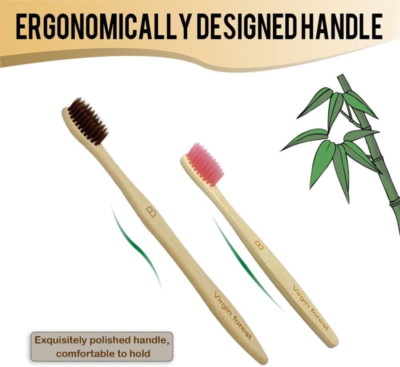 Virgin Forest Kids Bamboo Toothbrush, Eco Friendly Toothbrushes, BPA Free Soft Bristle for Assorted Colors Adults and Children (6+4 Pack) - Image 2