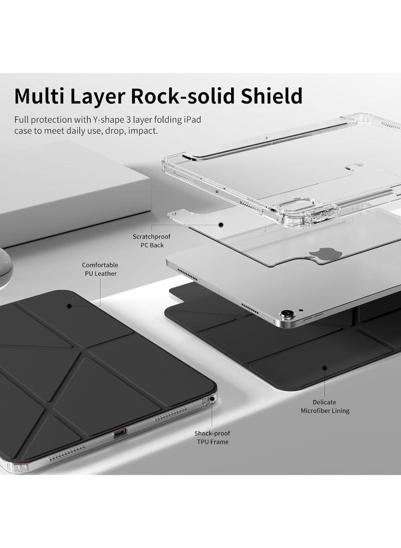 phomemo Case for iPad (A16) 11th Generation 11 Inch 2025/iPad 10th Generation 10.9 Inch 2022, Slim Stylish Clear iPad Case with Pencil Holder, Mutil Angles Folding Y-Shaped Stand Cover, Black - Image 4