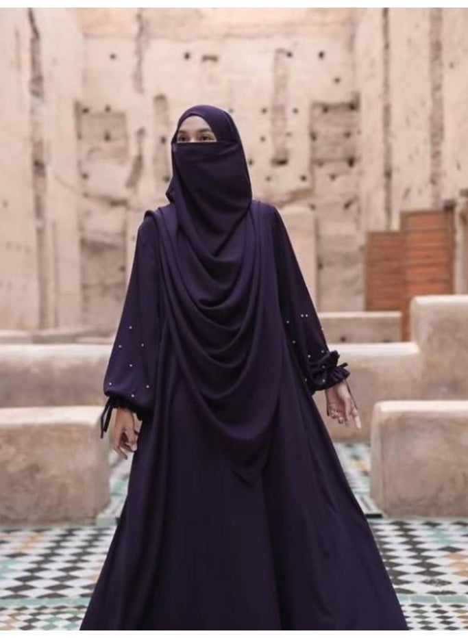 سلسلة اللؤلؤ: الشرق الأوسط اللون الصلب للنساء رداء اللؤلؤ الأكمام فستان Abaya قطعتين مجموعة الحجاب الطويل مناسبة جدا للنساء يوميا ارتداء الصيام شهر الصلاة - Image 4