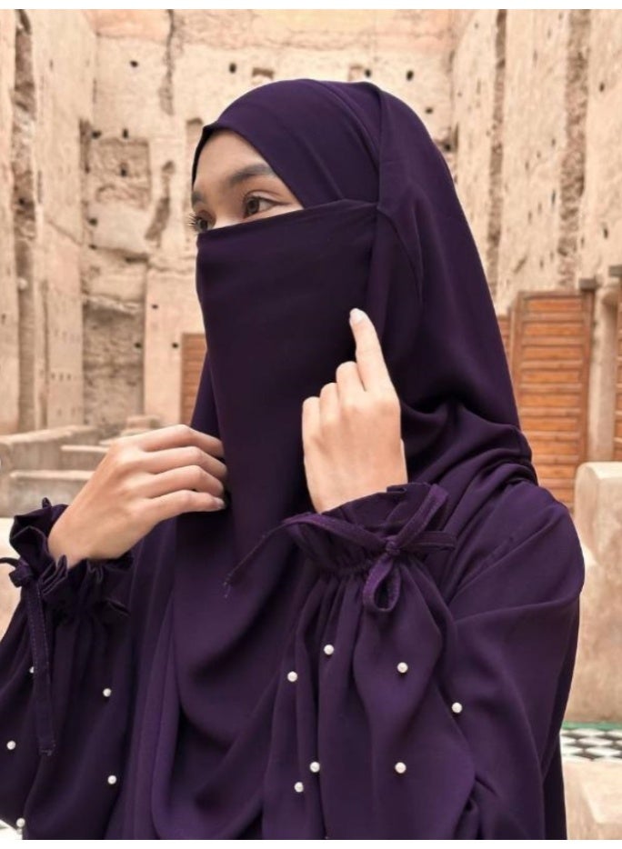 سلسلة اللؤلؤ: الشرق الأوسط اللون الصلب للنساء رداء اللؤلؤ الأكمام فستان Abaya قطعتين مجموعة الحجاب الطويل مناسبة جدا للنساء يوميا ارتداء الصيام شهر الصلاة - Image 3