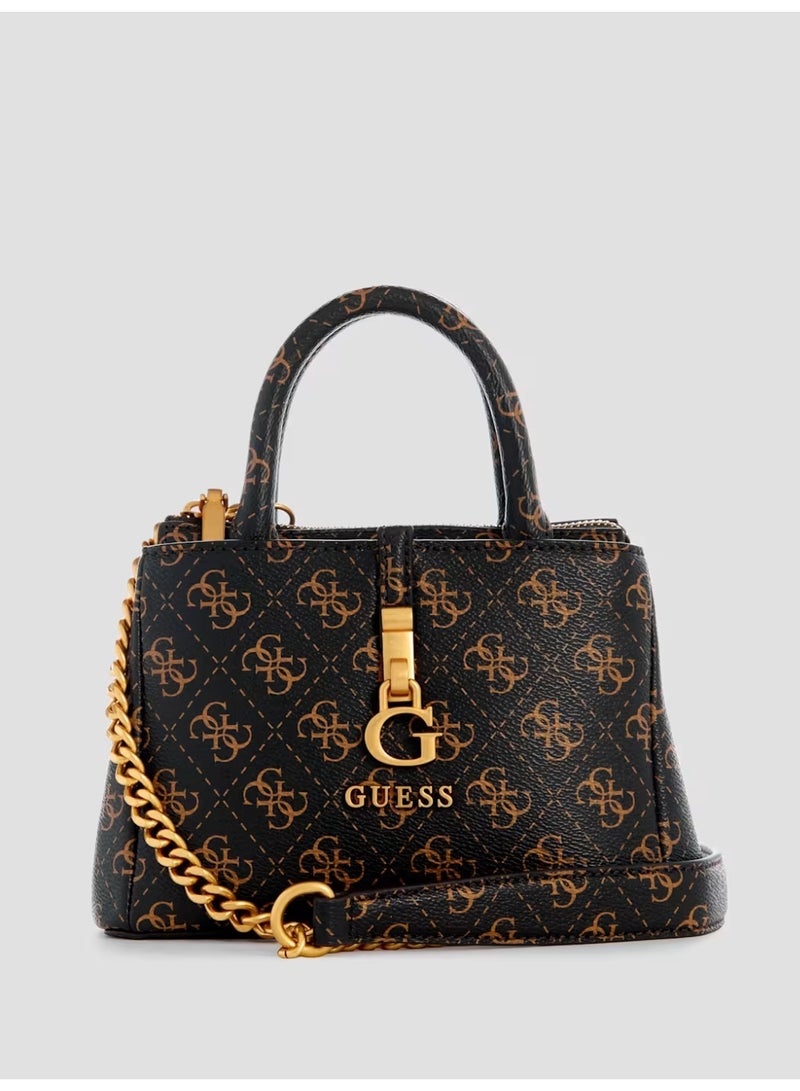 GUESS G James Logo Girlfriend Satchel Denim Logo Crossbody Bag Brown - Image 1