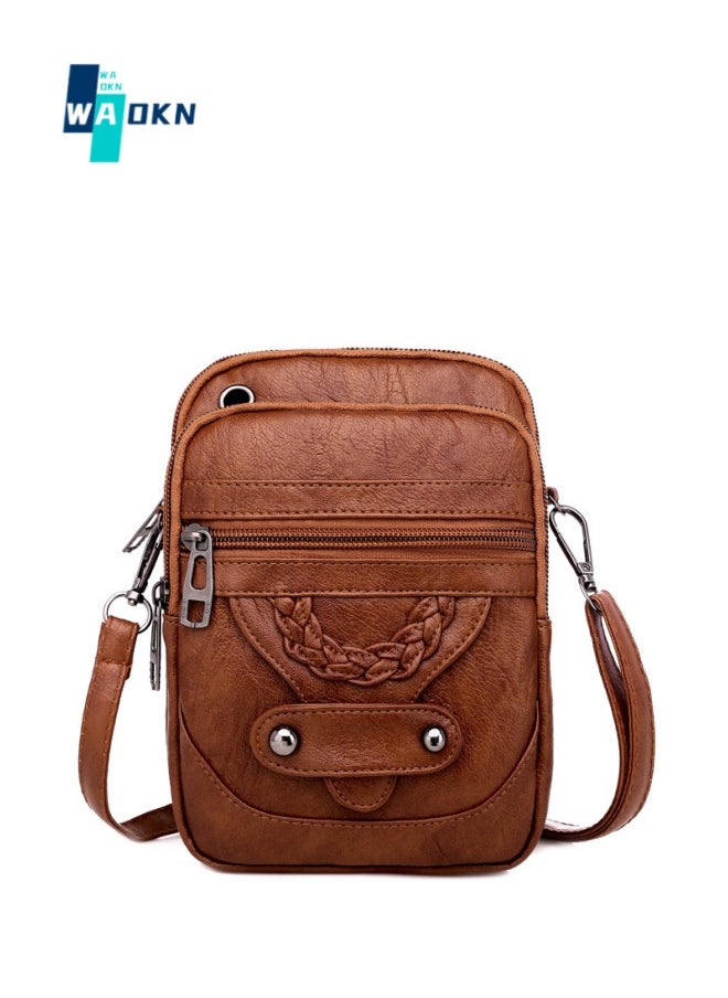 WAOKN - Women's Soft Leather European and American Style Shoulder Bag Mature Fashion Retro Messenger Bag - Image 1