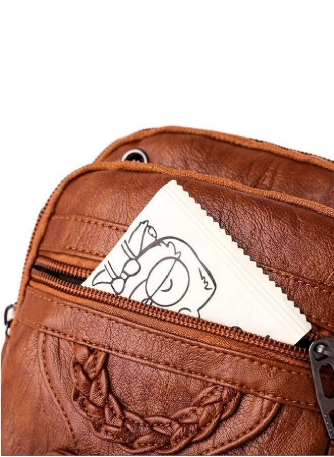 WAOKN - Women's Soft Leather European and American Style Shoulder Bag Mature Fashion Retro Messenger Bag - Image 1