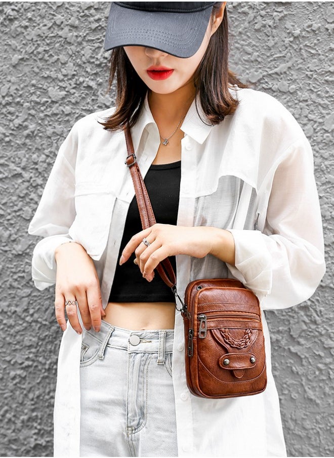 WAOKN - Women's Soft Leather European and American Style Shoulder Bag Mature Fashion Retro Messenger Bag - Image 1
