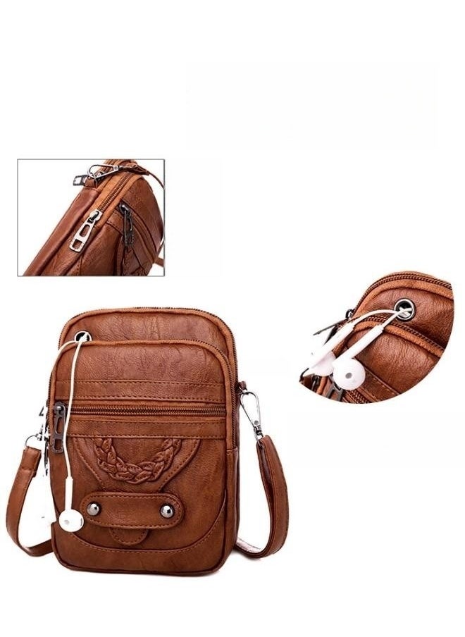 WAOKN - Women's Soft Leather European and American Style Shoulder Bag Mature Fashion Retro Messenger Bag - Image 1