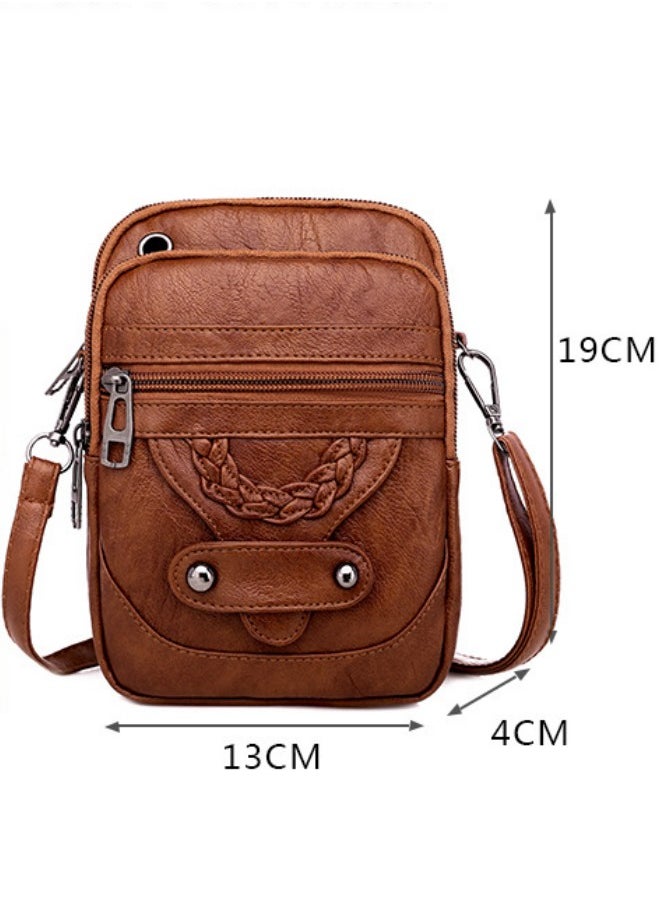 WAOKN - Women's Soft Leather European and American Style Shoulder Bag Mature Fashion Retro Messenger Bag - Image 1