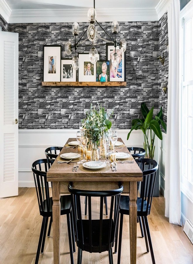 Timeet Brick Stone Wallpaper Peel and Stick Wallpaper Faux Stone Contact Paper 17.3"x118.11" Brick Wallpaper Self Adhesive Removable Wallpaper for Bedroom Living Room Wall Decor - Image 2