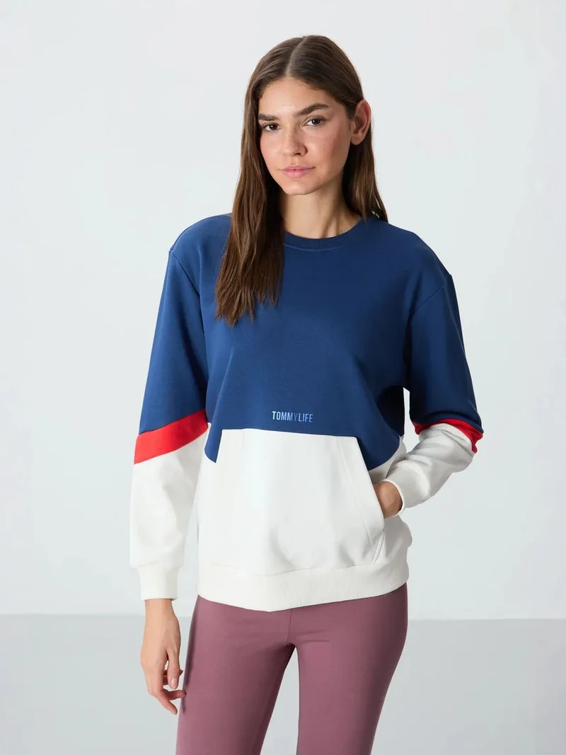 TOMMYLIFE TOMMY Oversized Color-Blocked Crew Neck Sweatshirt