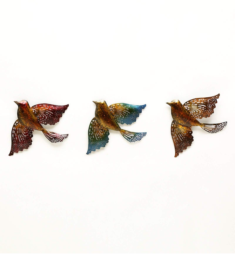 Medieval Arts Birds Decorative Iron Wall Hanging Showpiece Set of 3 (Multicolour, Medium) - Image 3