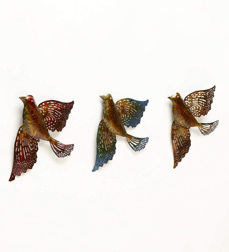 Medieval Arts Birds Decorative Iron Wall Hanging Showpiece Set of 3 (Multicolour, Medium) - Image 2