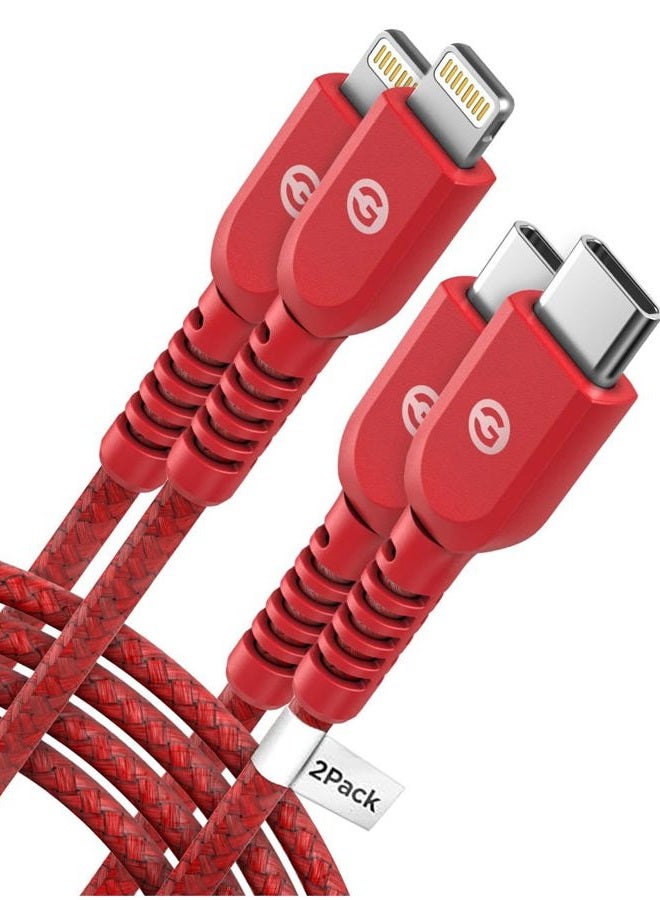 GALVANOX Braided Nylon Lightning to USB C Cable [2 Pack] 5 FT Apple MFi Certified Fast Charging iPhone Charger for iPhone 11/12/13/14 Pro Max (Red) - Image 2