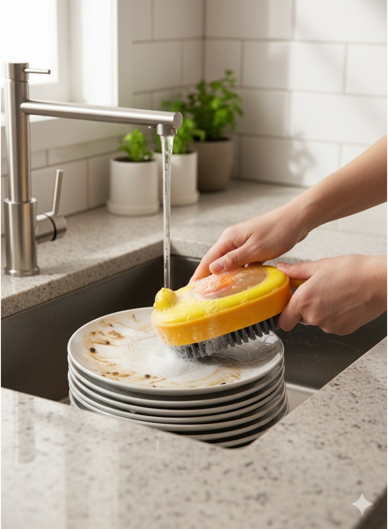 فرشاة غسيل الأطباق مع موزع صابون لتنظيف الأواني والحوض - Image 4