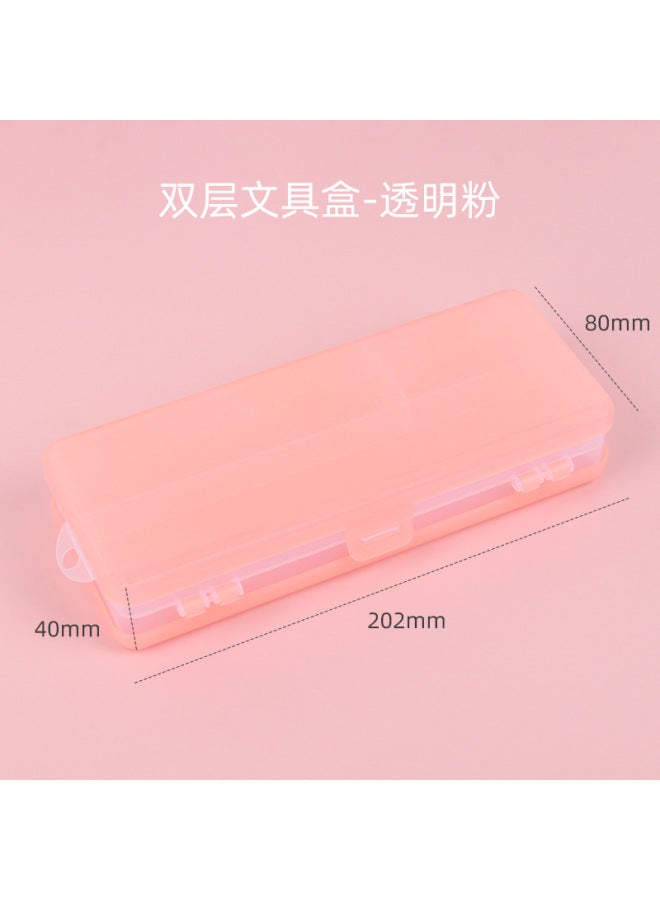 HELPS Double Layer Stationery Box Transparent Frosted Large Capacity Plastic Pencil Box Can Be Diy Primary And Secondary School Stationery Storage Box - Image 1