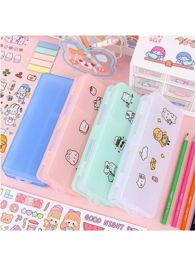 HELPS Double Layer Stationery Box Transparent Frosted Large Capacity Plastic Pencil Box Can Be Diy Primary And Secondary School Stationery Storage Box - Image 2