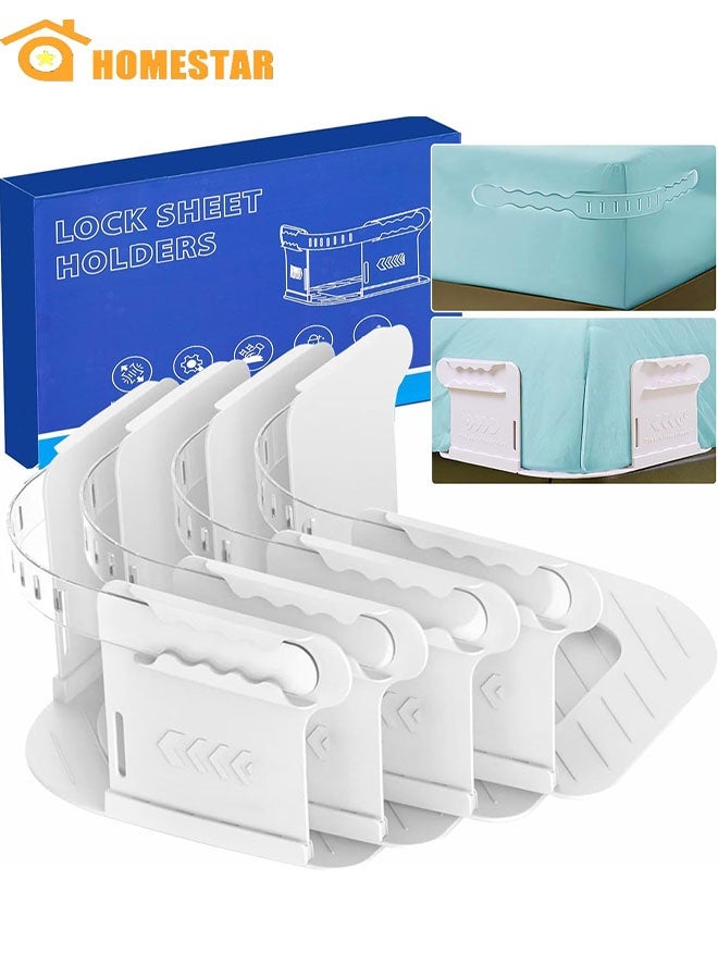 HOMESTAR Bed Sheet Holders with Lock Straps, Keep Sheets Firm and Tight, No More Loose Sheets with Installation, Universal Corner Fasteners, White, Set of 4 - Image 1