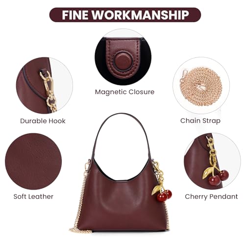 JQWSVE Small Hobo Bags for Women Cherry Shoulder Bag Purse Faux Leather Tote Handbag Trendy Chain Crossbody Bag - Image 4