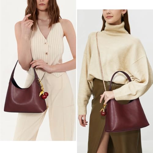 JQWSVE Small Hobo Bags for Women Cherry Shoulder Bag Purse Faux Leather Tote Handbag Trendy Chain Crossbody Bag - Image 2