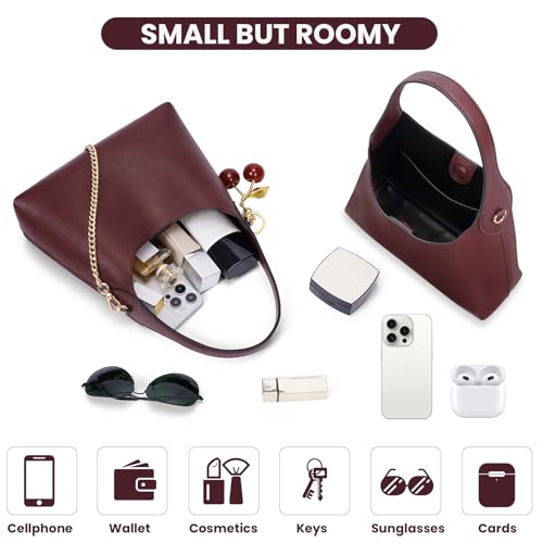 JQWSVE Small Hobo Bags for Women Cherry Shoulder Bag Purse Faux Leather Tote Handbag Trendy Chain Crossbody Bag - Image 5