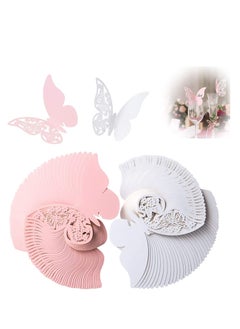 Excefore Butterfly Cup Cards, 100Pcs Wedding Name Place Cards Hollow Guest Number Card for Engagement Party Favour Table Decor Goblets Top Decoration, Pink and White  - Image 1