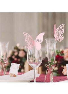 Excefore Butterfly Cup Cards, 100Pcs Wedding Name Place Cards Hollow Guest Number Card for Engagement Party Favour Table Decor Goblets Top Decoration, Pink and White  - Image 2