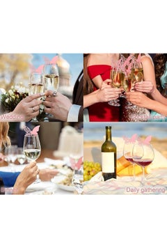 Excefore Butterfly Cup Cards, 100Pcs Wedding Name Place Cards Hollow Guest Number Card for Engagement Party Favour Table Decor Goblets Top Decoration, Pink and White  - Image 5