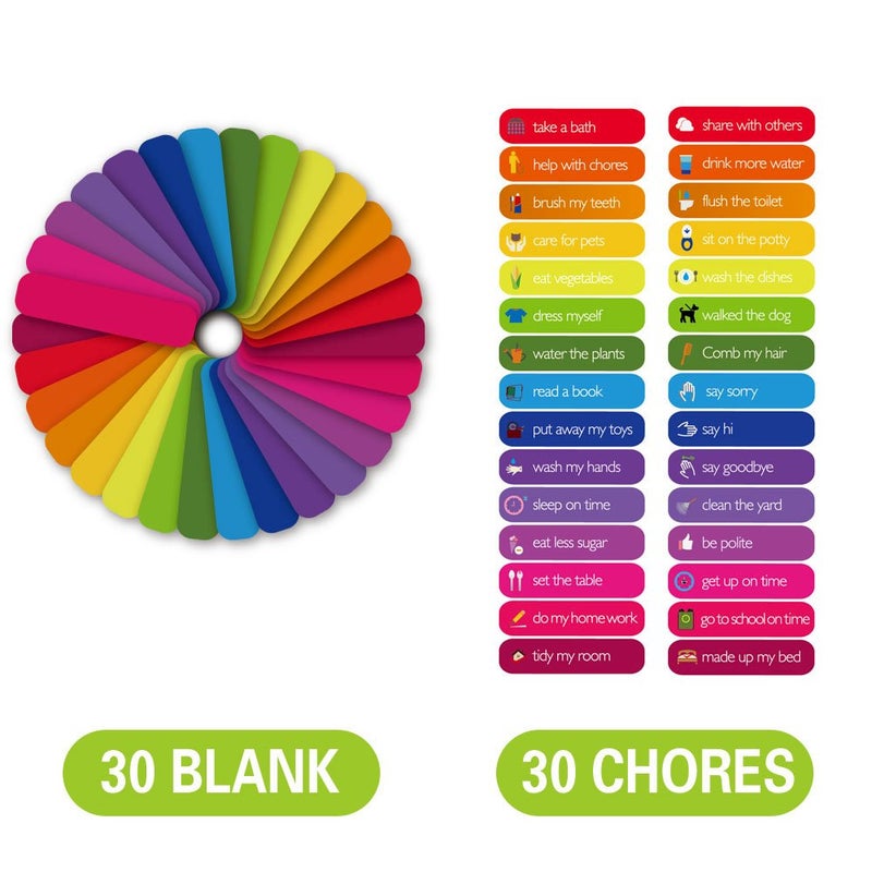 SpriteGru Magnetic Reward Behavior Star Chore Chart for One or Multiple Kids, Includes 8 Markers + 60 Foam Backing Illustrated Chores + 300 Stars in Red, Yellow, Blue. X- Large 17X12 inch. Hanging Loop READY! - Image 2